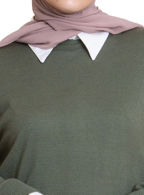 Olive Round Knit Pullover - Khotwh